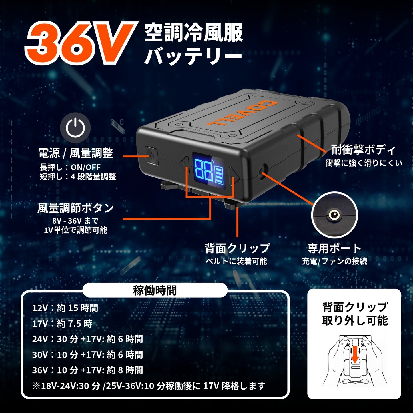 36V|空調冷風服用バッテリー