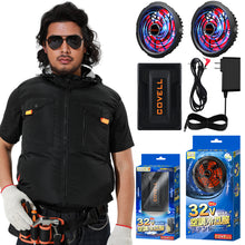 32V|空調服セット【フード付き半袖、5カラー、S~7L】