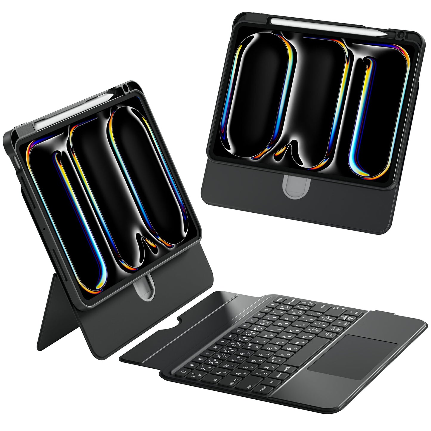 iPad用 キーボード付きケース 一体型／着脱式 選択可能 高さ調節 360°回転 超薄型・軽量 日本語配列